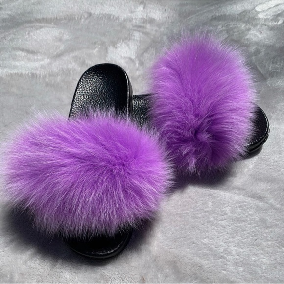 Lavender Purple Fur Slide Slippers - Picture 1 of 4